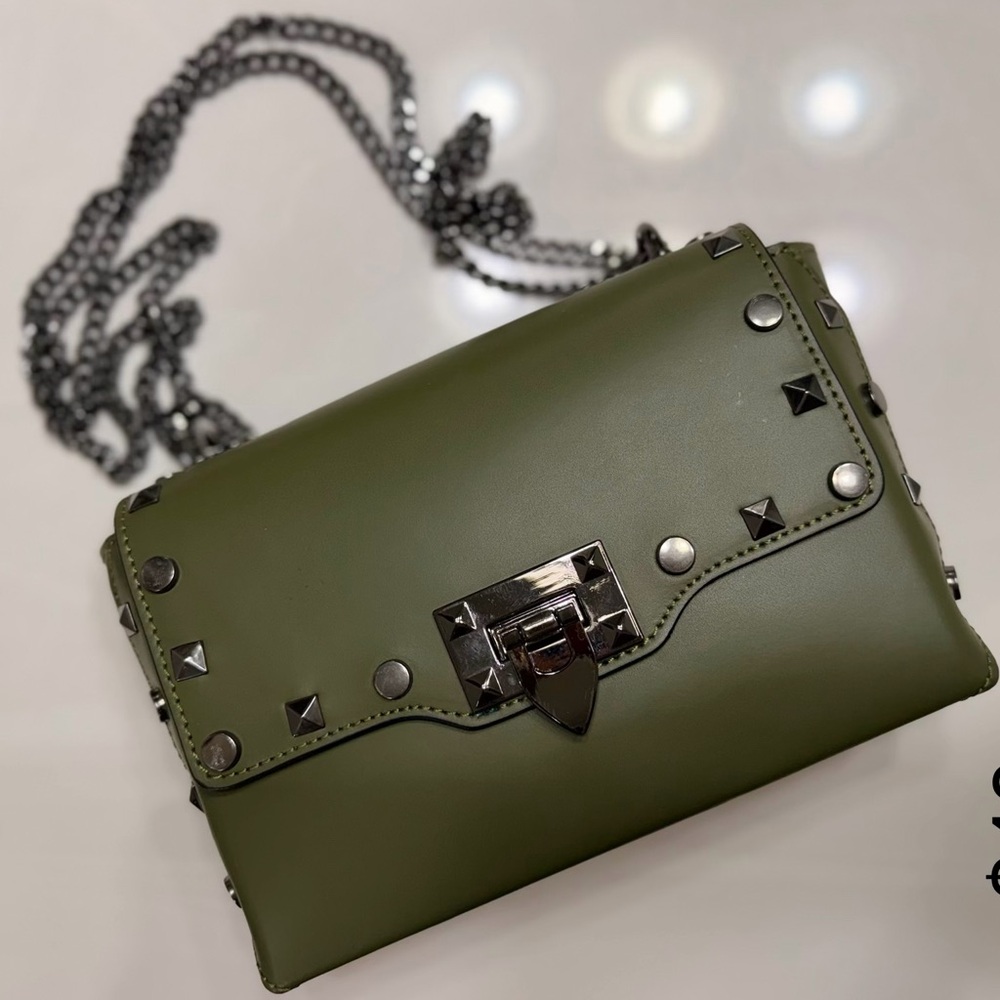 Andrea Cardone Green Leather Bag with Studs